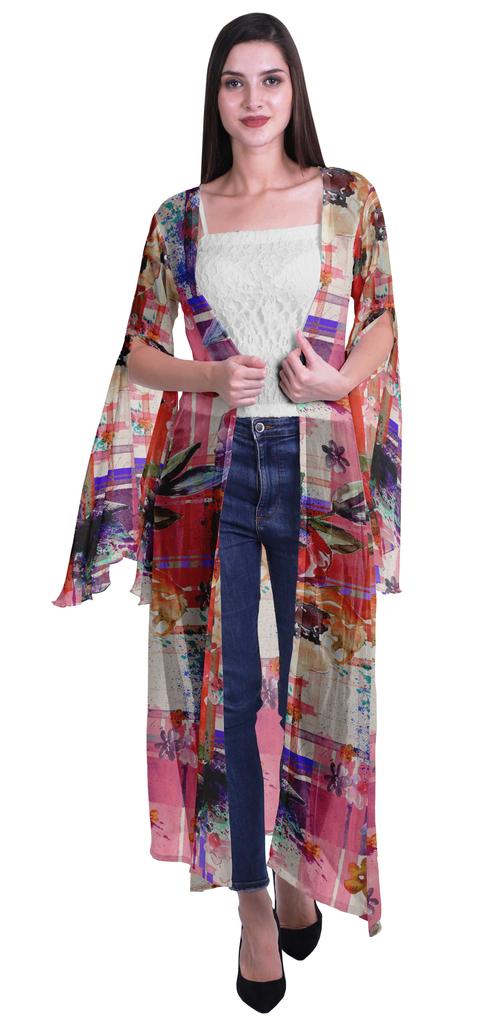 Moomaya Пляжная накидка с открытым передом из принтованного жоржета и разрезами на рукавах