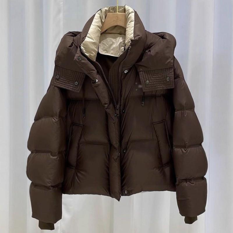 Womens Thick Short Puffer Jacket With Hood Warm Winter Cotton Coat Small Stature Solid Color Casual Outerwear