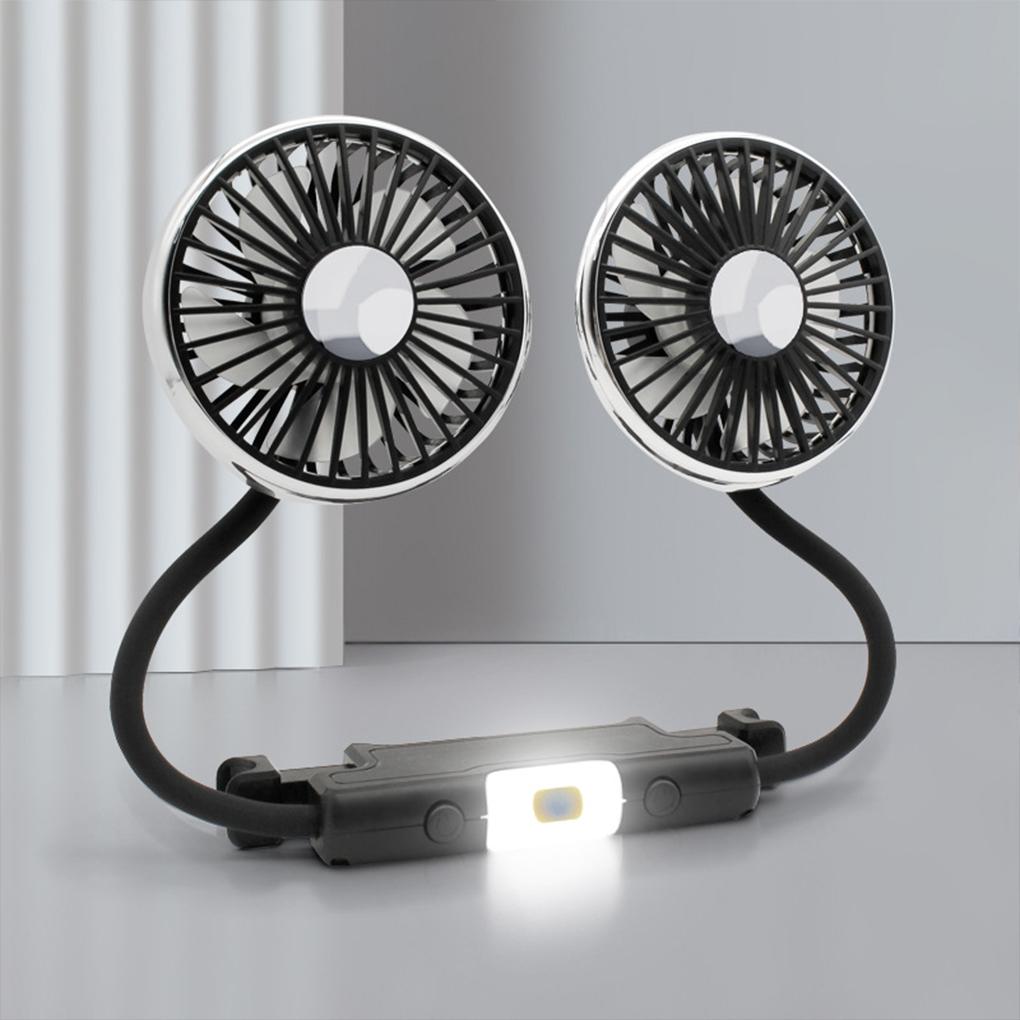 360° Rotatable Car Cooling Fan USB Powered Dual Fan Heads 3 Wind Speed Levels 12V Automotive Fan