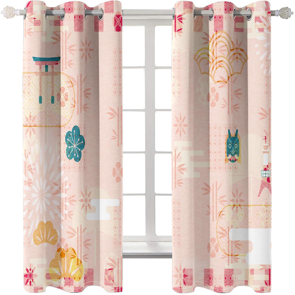 Japanese Landscape Luxurious Flower Window Panel Drapes in Children Bedroom Living Room Hall Treatments Kitchen Decor Drapes Blinds