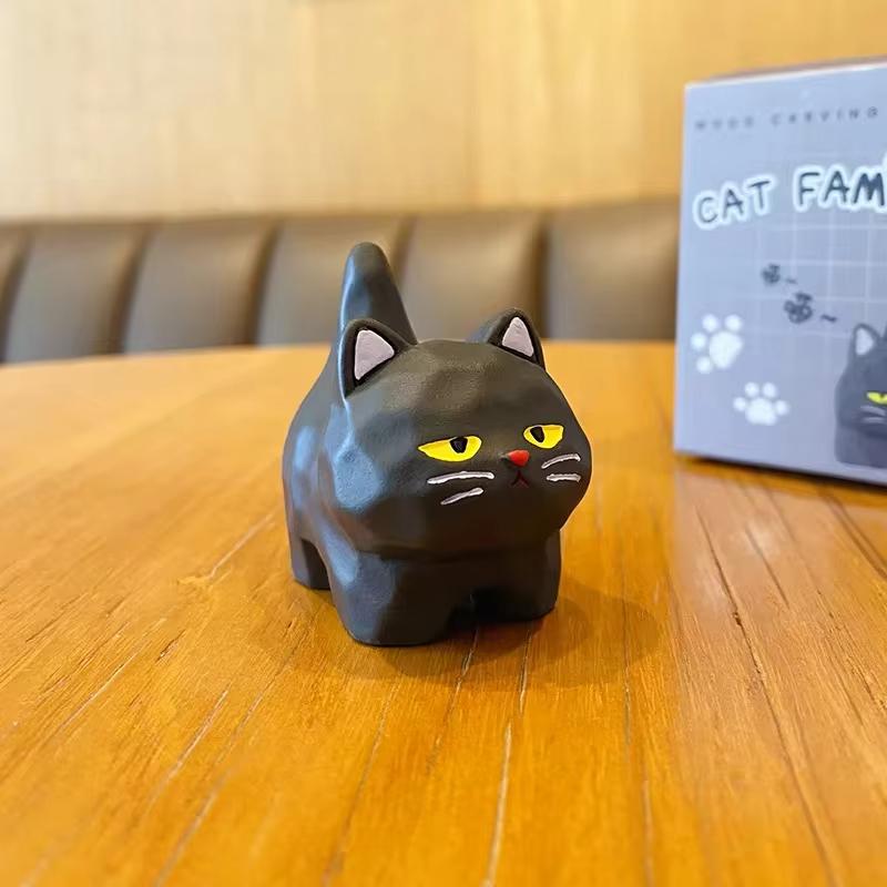 1 шт., смоляное маленькое украшение в виде кошки, красочная мини-имитация, резьба по дереву, фигурки котят из семьи Мяу, милые поделки, подарки, декор для рабочего стола