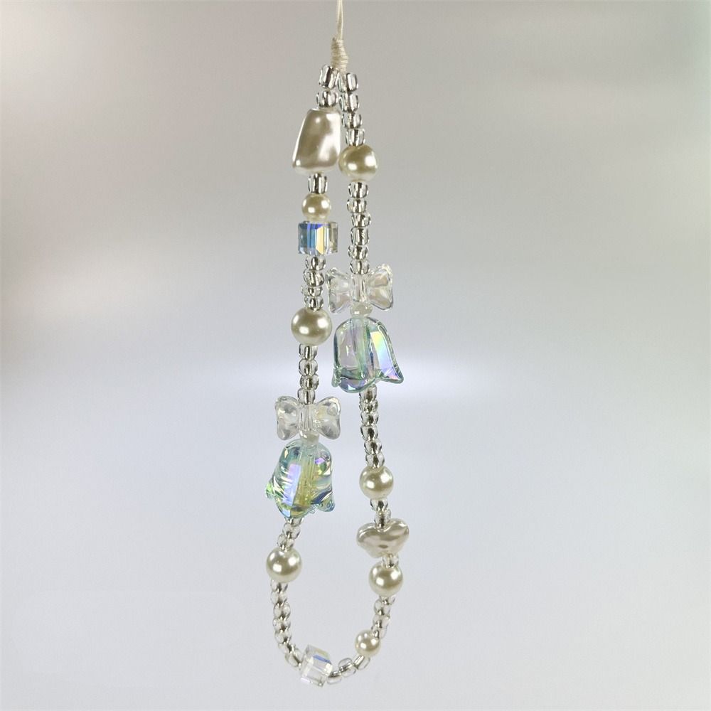 Y2K Silver Phone Lanyard Clear Star Beads Phone Chain Cell Phone Strap Bracelet Keychain