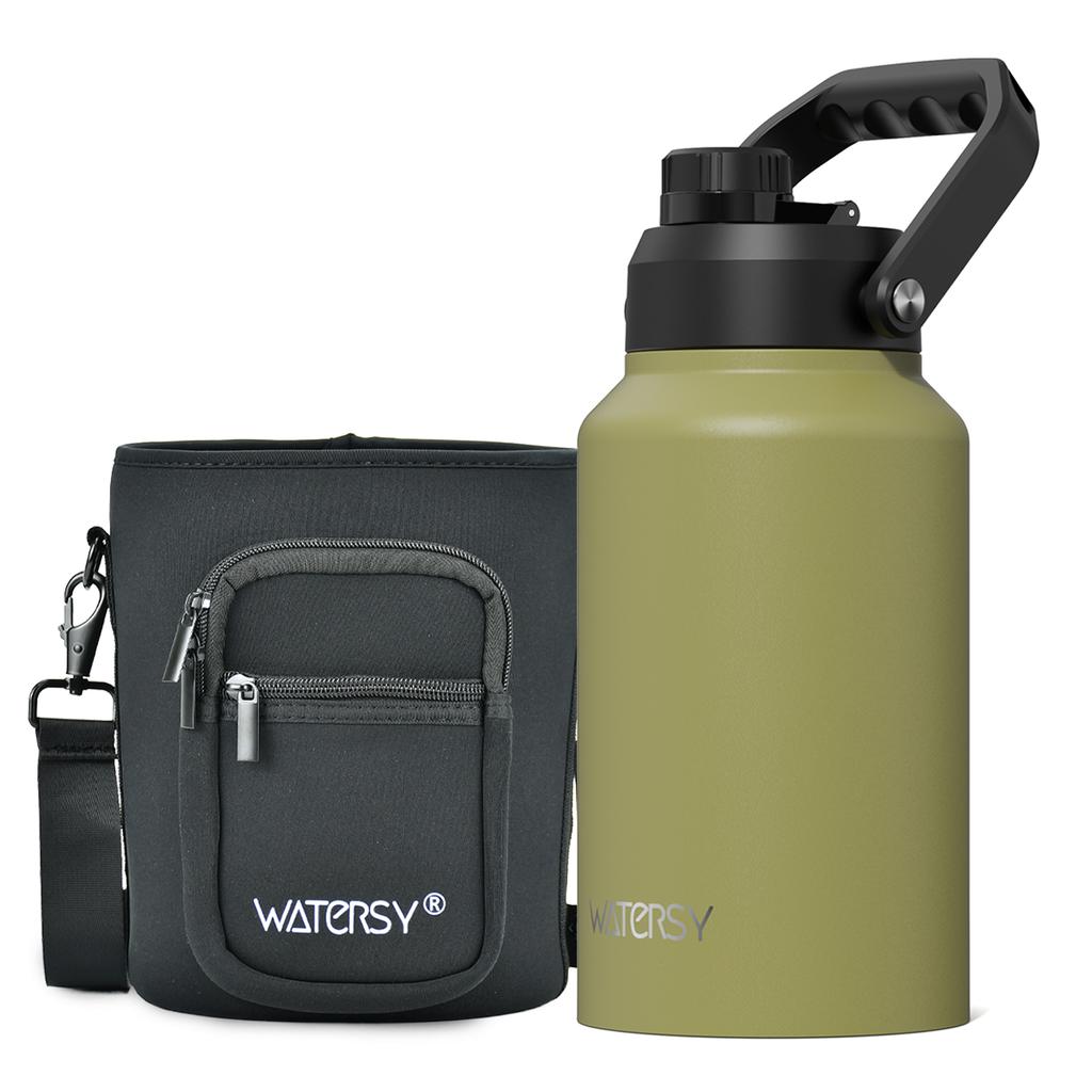 WATERSY 1.8L Stainless Steel Thermal Bottle Large Capacity Insulated Water Bottle Keep Cold 48H for Hiking Camping Sports Kettle