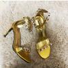 Diamond Dress Sandals Golden For Women Big Crystal Thin Heels Party Shoes Back Zipper Simple Fashion Girl Footwear Size 40