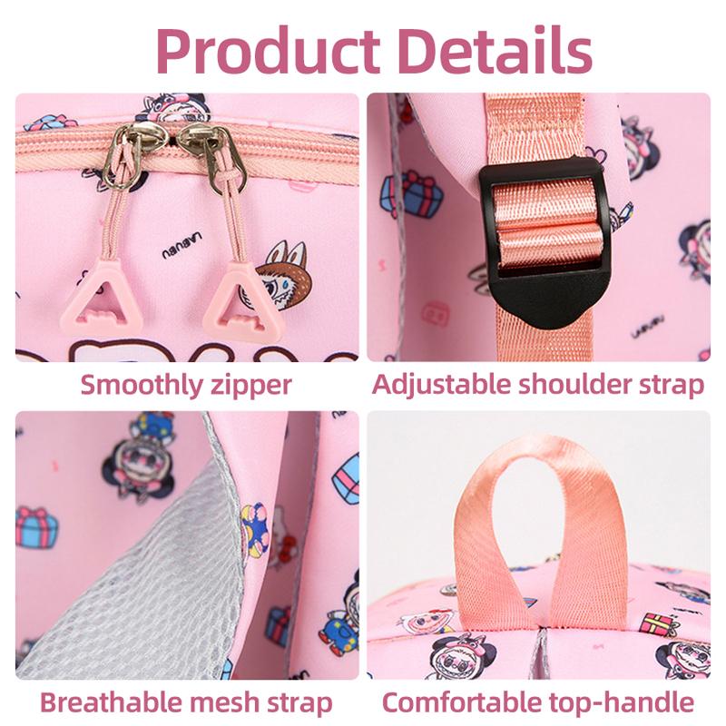 Новый детский мультяшный рюкзак 4 шт. с принтом LABUBU, школьный рюкзак большой вместимости, легкий, водонепроницаемый и износостойкий