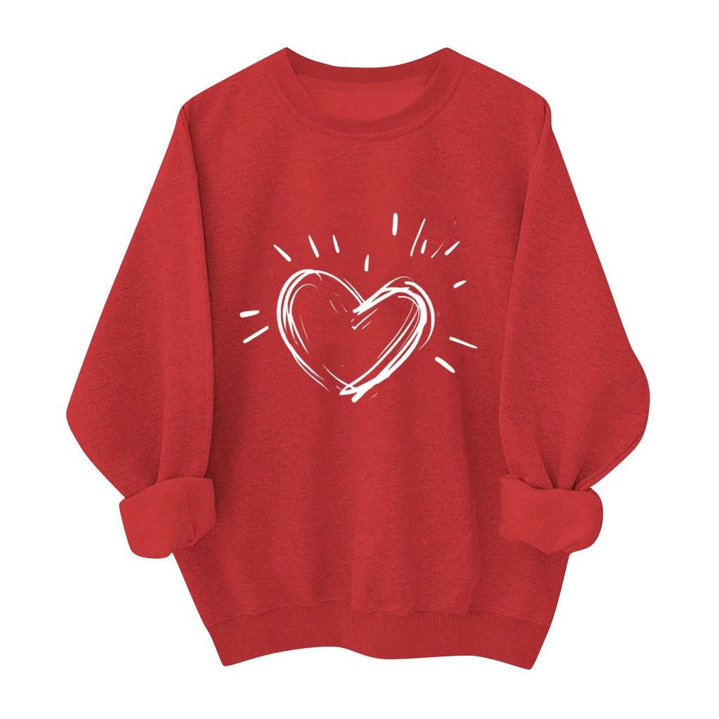 Ladies' Casual And Fashionable Round Neck Top With Valentines Print Hooded T-shirt Long Sleeved Sweatshirt