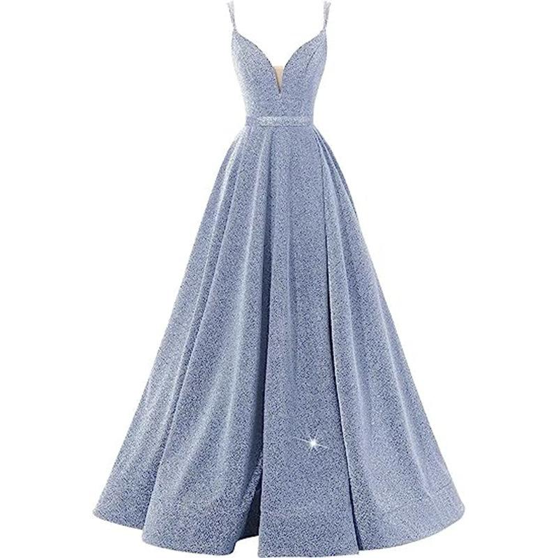 Evening dress new sleeveless off-the-shoulder sexy halter suspender deep V banquet reception evening dress women
