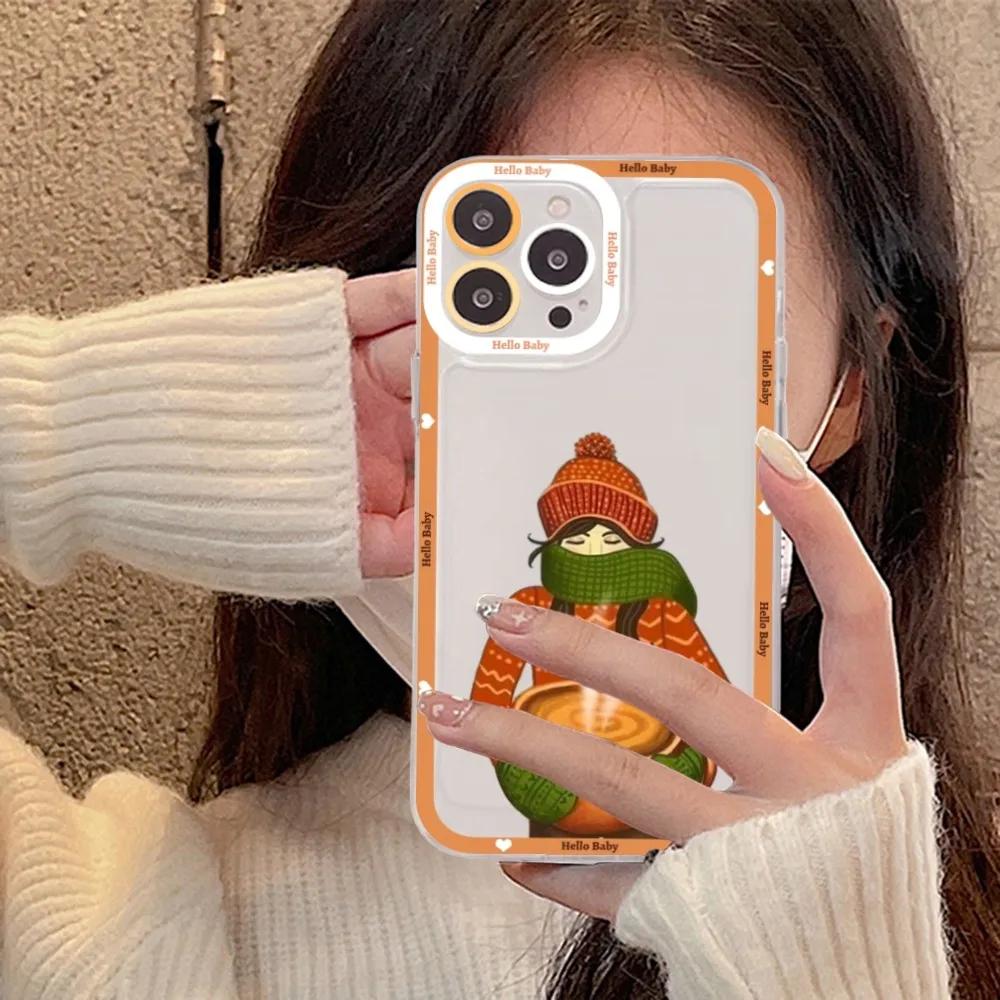 Счастливая осенняя девушка Тыква Осенний чехол для телефона Для IPhone 15 11 12 13 14 Mini Pro Max XR X XS TPU Прозрачный чехол