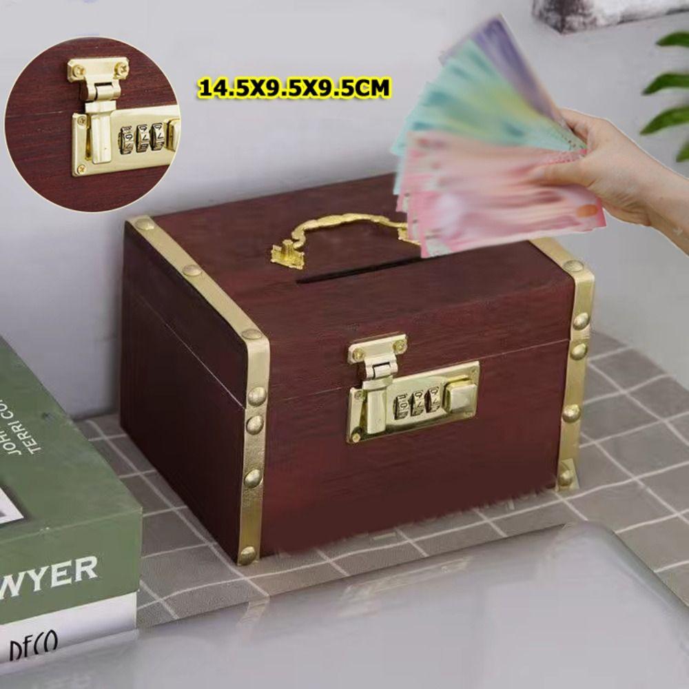 Money Jar Treasure Storage Box Vintage Style Wooden Treasure Chest Box New Piggy Bank Organizer