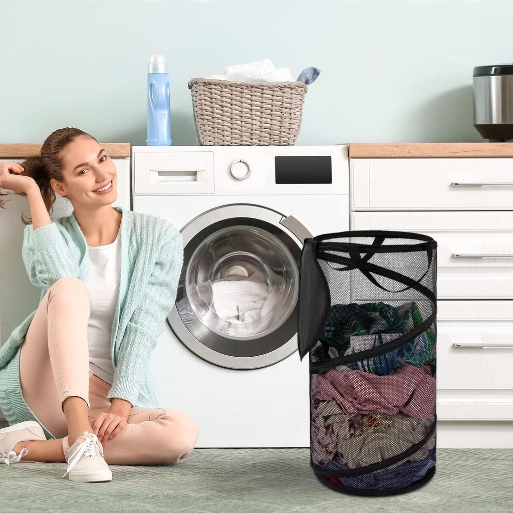 BATTOO Большая складная корзина для белья с крышкой, складная сетчатая корзина-контейнер с ручками для прачечной, ванной комнаты, детской комнаты, студенческого общежития,
