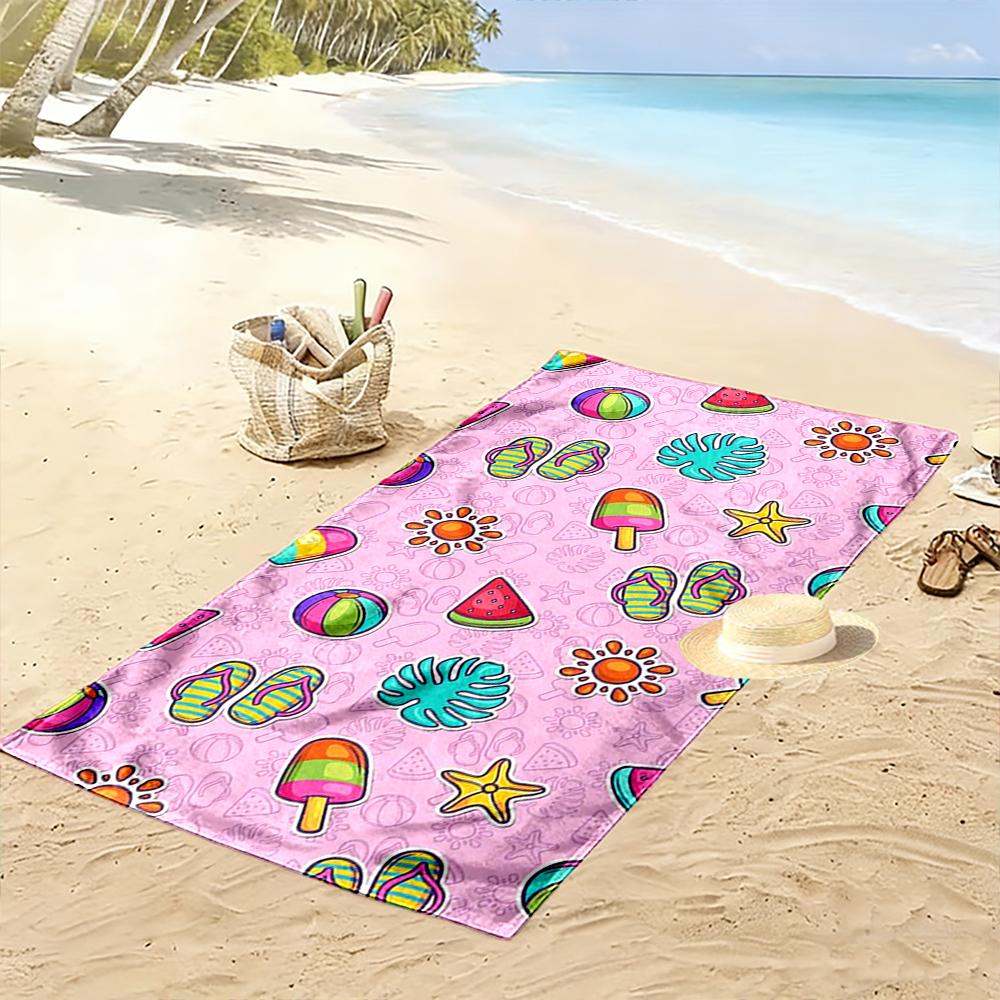 Colorful Summer Pattern with Beach Icons Beach towel quick-drying for travel outdoor sports jogging beach and swimming