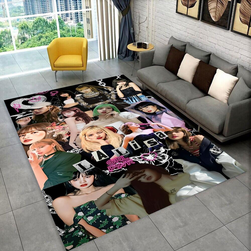 Kpop Girls 3D B-black and Pink-k HD Rug Carpet for Living Room Bedroom Home Decor,Floor Mat Non-slip Decoration for Sofa Doormat