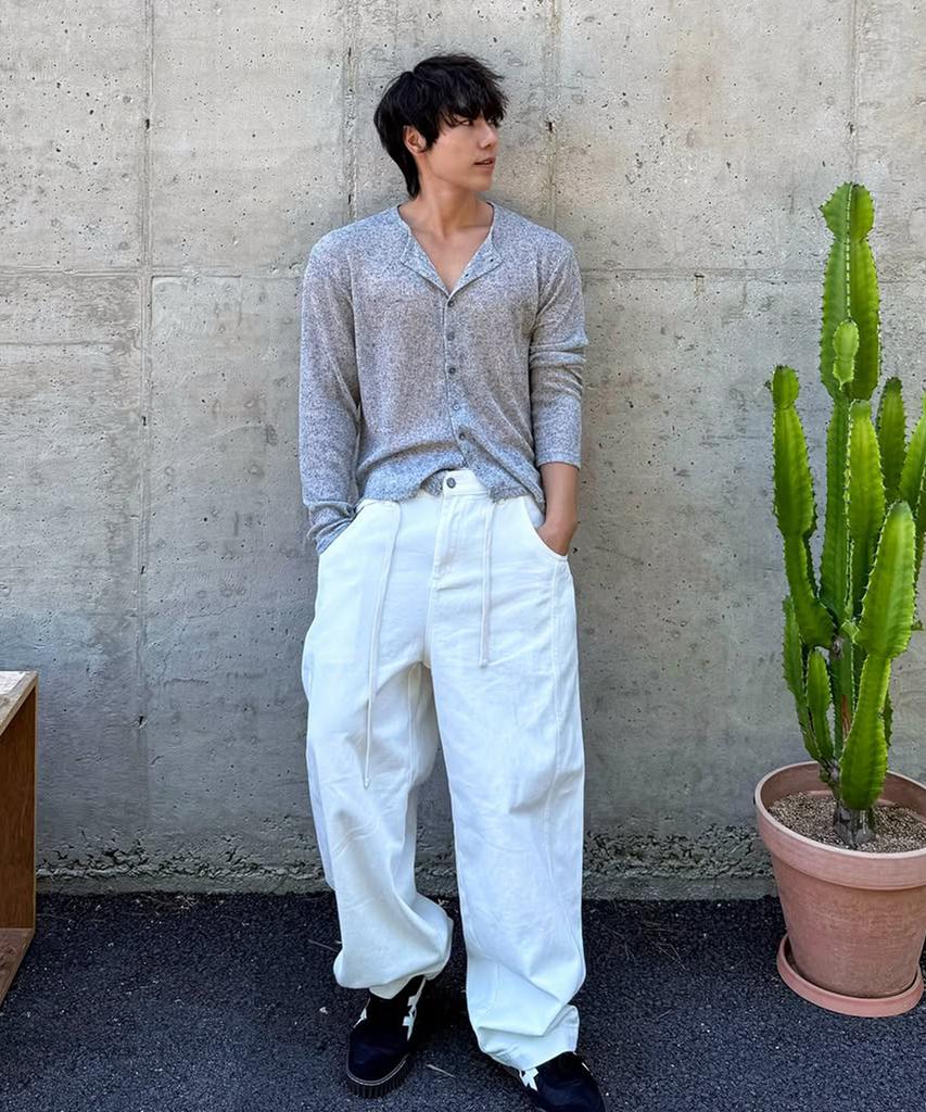 KNITTED Outstring Curved Cotton Balloon Pants White