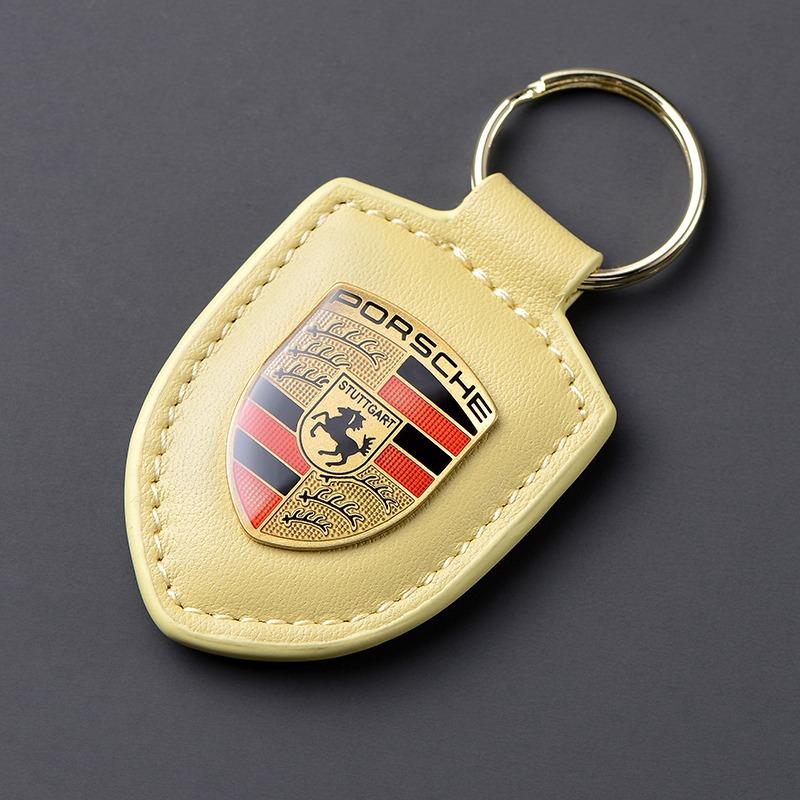 AAOY1 For Porsche 911 718 Cayenne Cayman Panamera Macan Taycan Boxster Car Keychain Key Holder Shield Leather Key Rings Men Women Gift