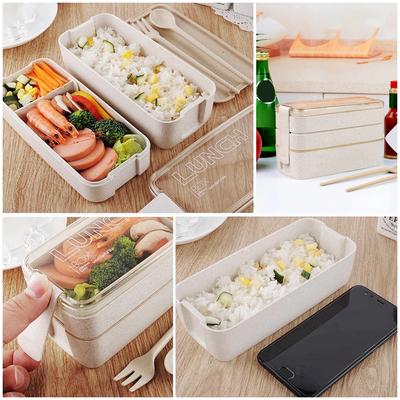 900 мл Bento Box для детей, 3 штабелируемых ланч-бокса, герметичный портативный контейнер для еды для обеда, ящик для хранения еды из пшеничной соломы, посудомоечная машина