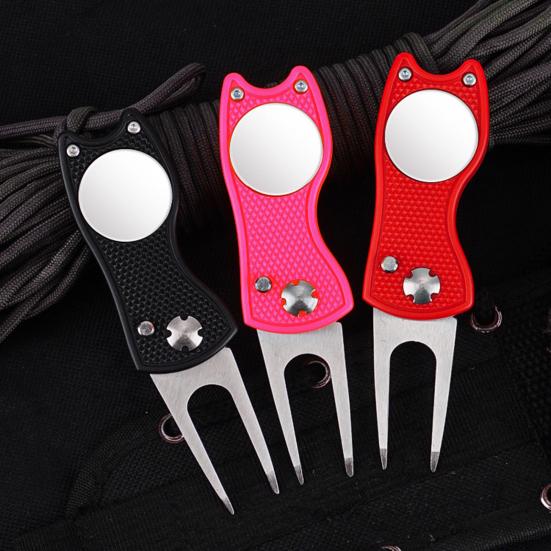 Golf Divot Tool with Pop-up Button Metal Foldable Golf Divot Repair Fork Green