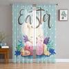 Easter Window Sheer Curtains for Bedroom Living Room Easter Egg Easter Bunny Spring Flower Chiffon Voile Sheer Drapes Curtain