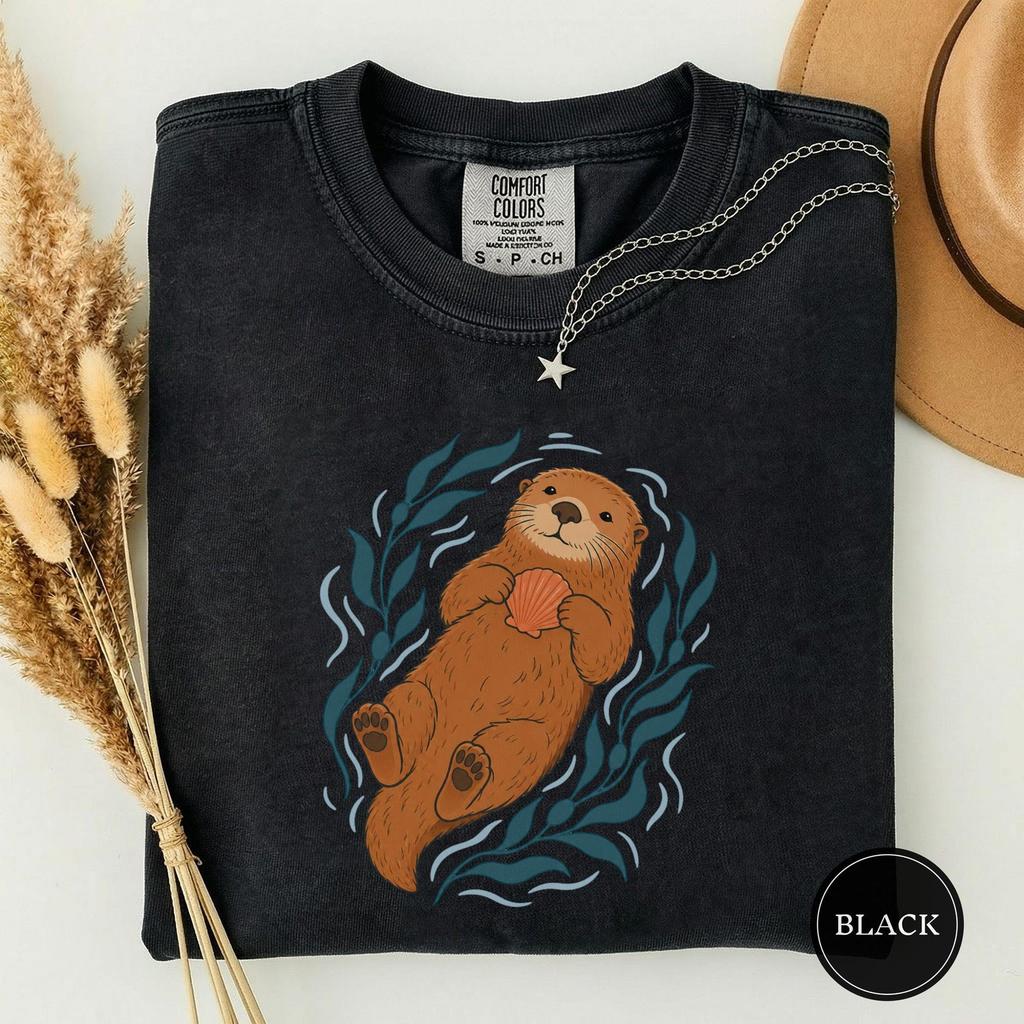 Sea Otter Kelp Float Ocean Tee, Ocean Lover Gift, Cute Sea Otter Shirt, Save The Ocean Tee, Coastal Ocean Life Gift, Ocean Beach Lover