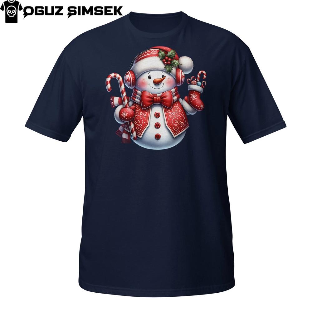 Festive Snowman Christmas Shirt – Cool Holiday Tee with Candy Cane Design
