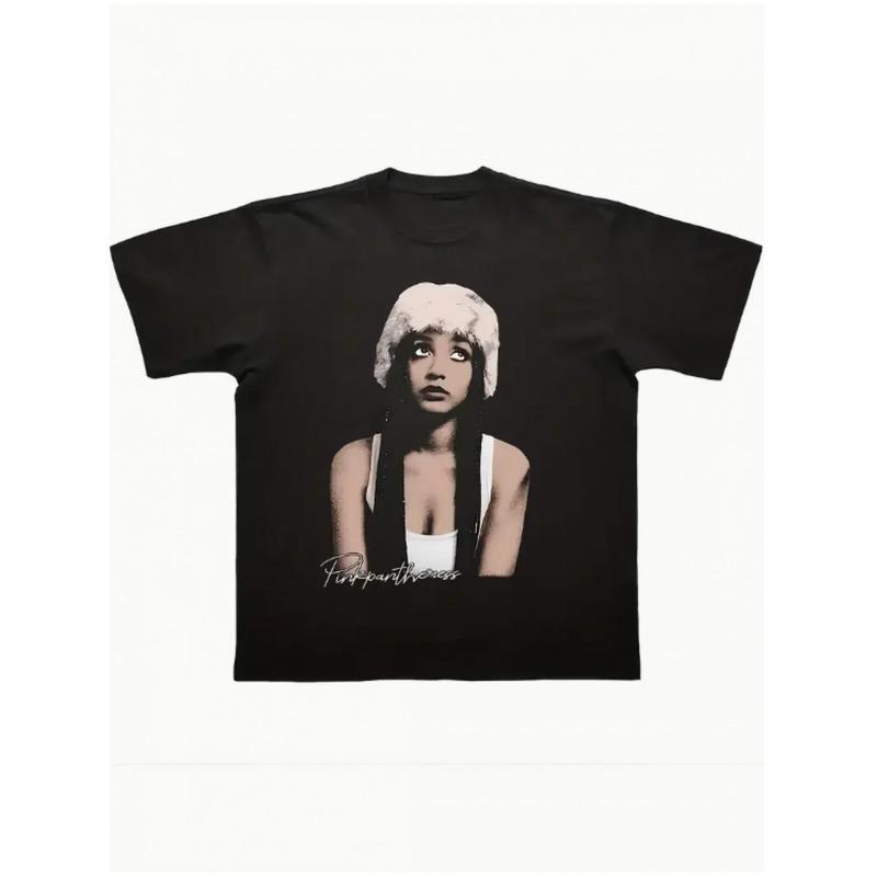 1pc PinkPantheress Portrait Print T-Shirt Vintage Y2K Style, Retro Aesthetic, Ideal for Unique Artistic Expression and Music Culture, Perfect Summer