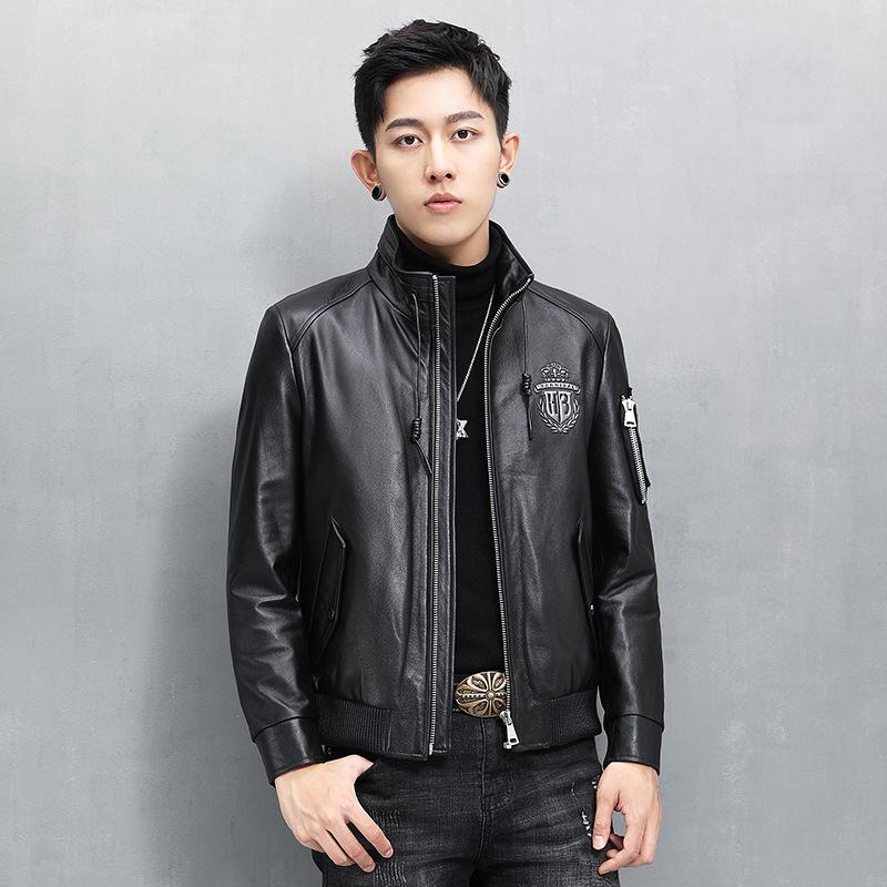 Одежда из воловьей кожи, модная мужская натуральная кожа, новая осенне-зимняя кожаная куртка с воротником-стойкой, модная меховая куртка