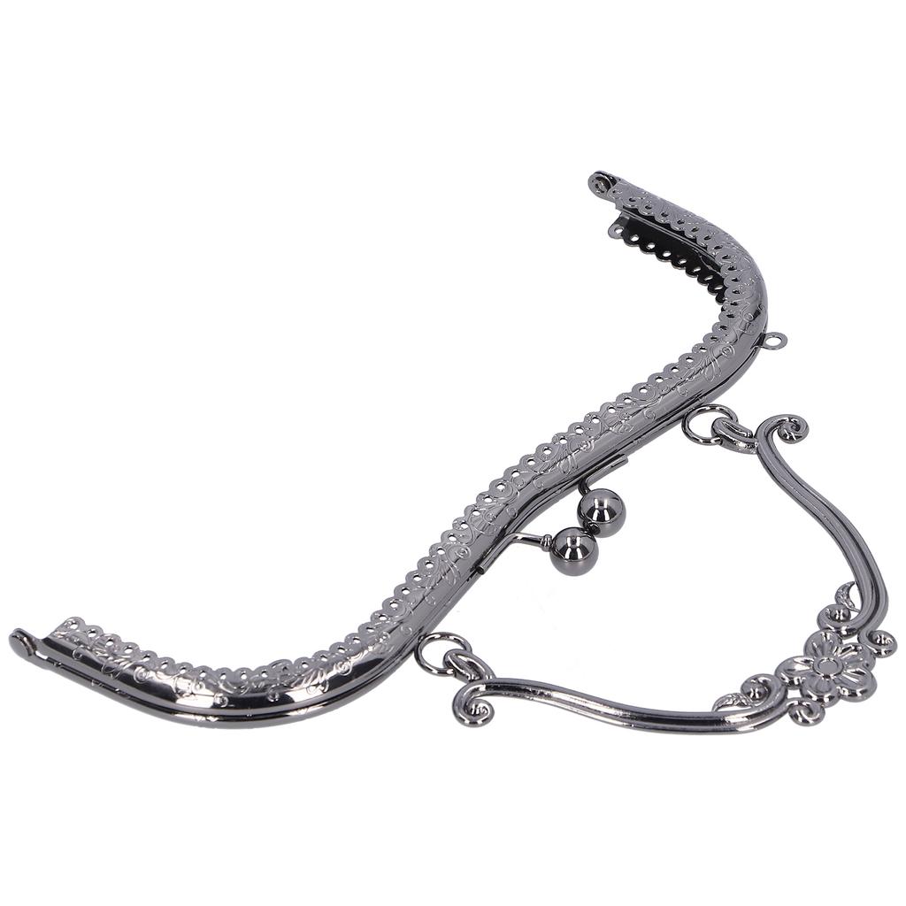 Metal Purse Frame Kiss Clasp Lock Retro Embossed Handle Hardware Accessories 20.5cmGun Gray