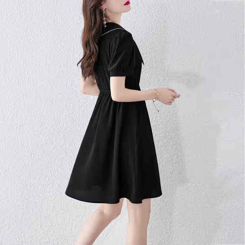 Shang Jing 2025 Summer Elegant Slimming Short-Sleeve Black Dress