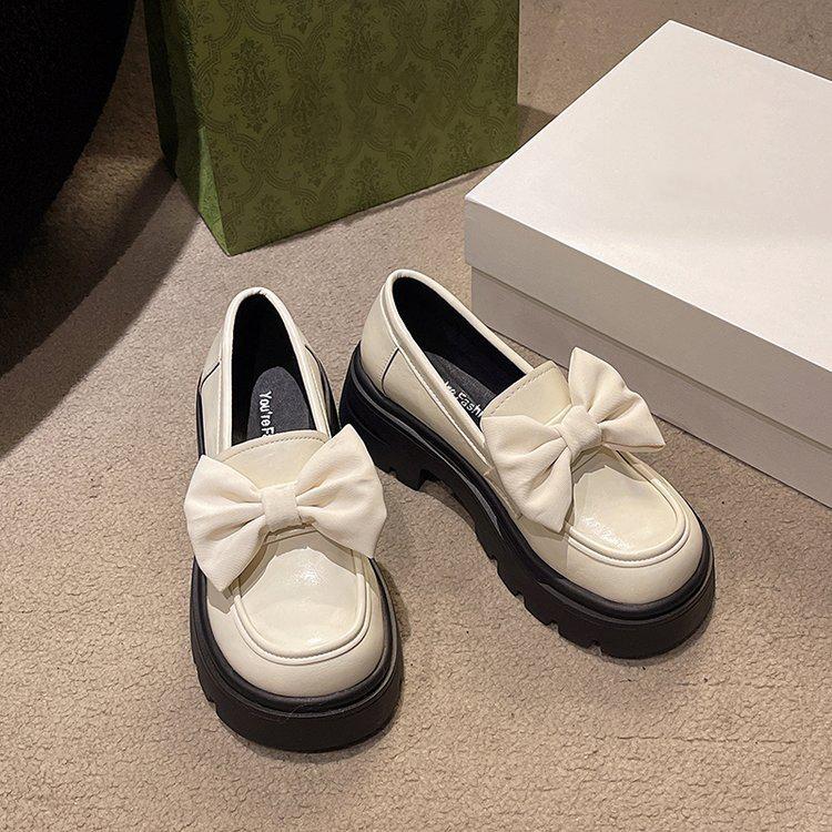 Туфли в британском стиле, модные и удобные женские весенние туфли-лоферы Мэри Джейн с толстой подошвой и бантом, одинарные туфли