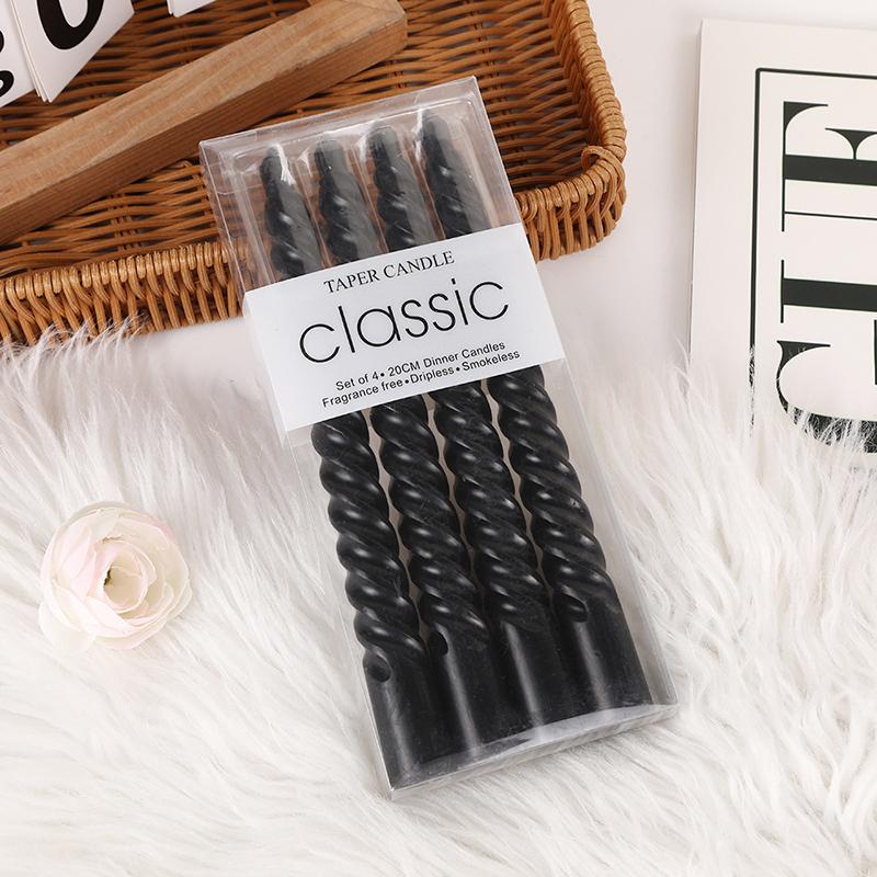 4 Pcs Threaded Color Spiral Taper Long Candles Fireplace Smokeless Tall Thin Pole Party Golden Beeswax