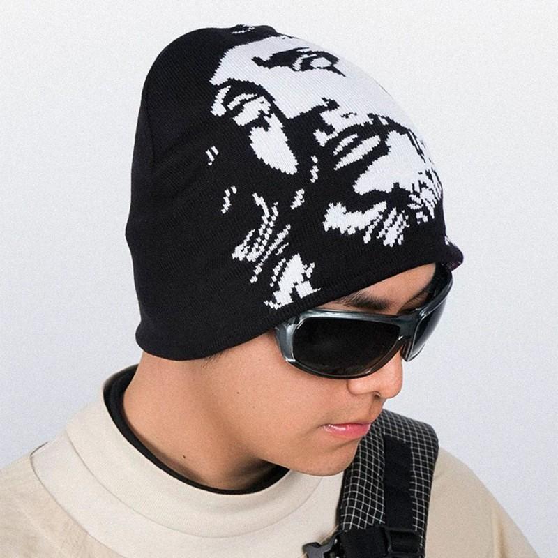 Winter Vintage Knit Beanie Men Women Portrait Jacquard Warm Street Hat