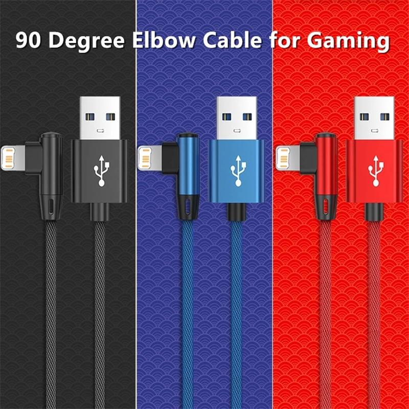 Прямоугольный USB-кабель для быстрой зарядки iPhone 11 12 13 Pro XS Max X XR 6 6S 7 8 14 Plus, плетеный кабель для передачи данных с локтем 1 м 2 м 3 м