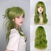 Synthetic Long Green Wavy Curly Wigs with Bangs Lolita Cosplay Fluffy Women Natural Hair Wig for Daily Party