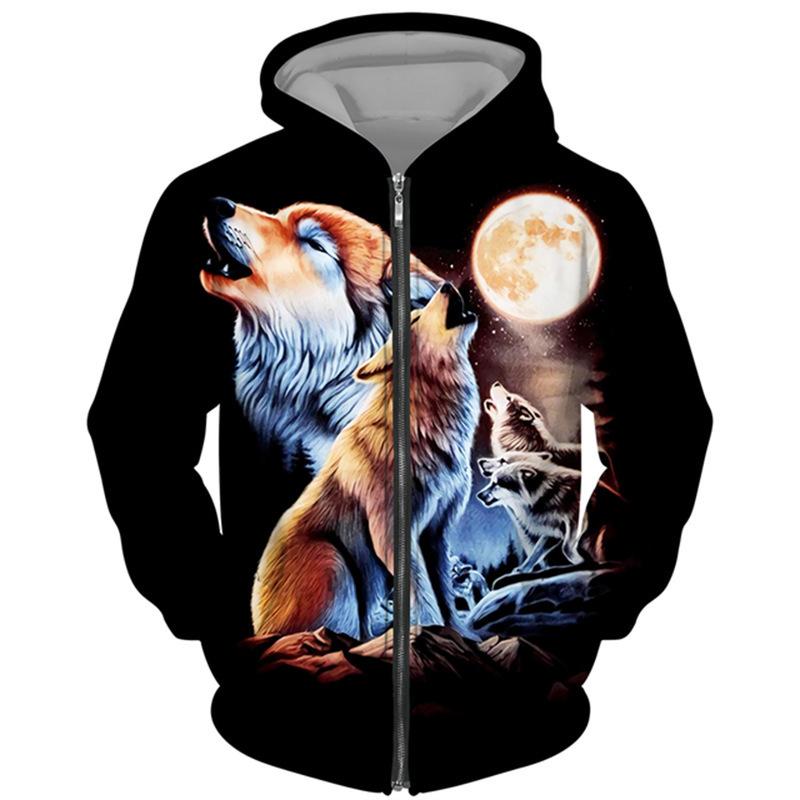 Весна Осень 3D Wolf Series Printed Zipper Hoodie Men Women Couples Hoodie Hoodie Jacket Casual Fashion Jacket
