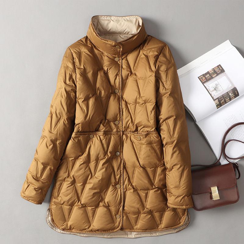 Женская ультралегкая куртка-пуховик с V-образным вырезом и узором в виде аргайла, повседневная верхняя одежда на осень-зиму 2025 года, новая мода