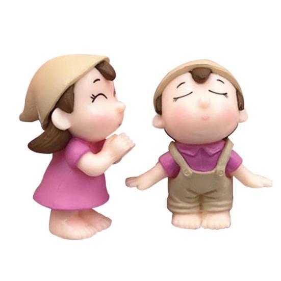 2шт милые влюбленные мальчик девочка миниатюрный пейзаж сад бонсай кукольный домик украшения