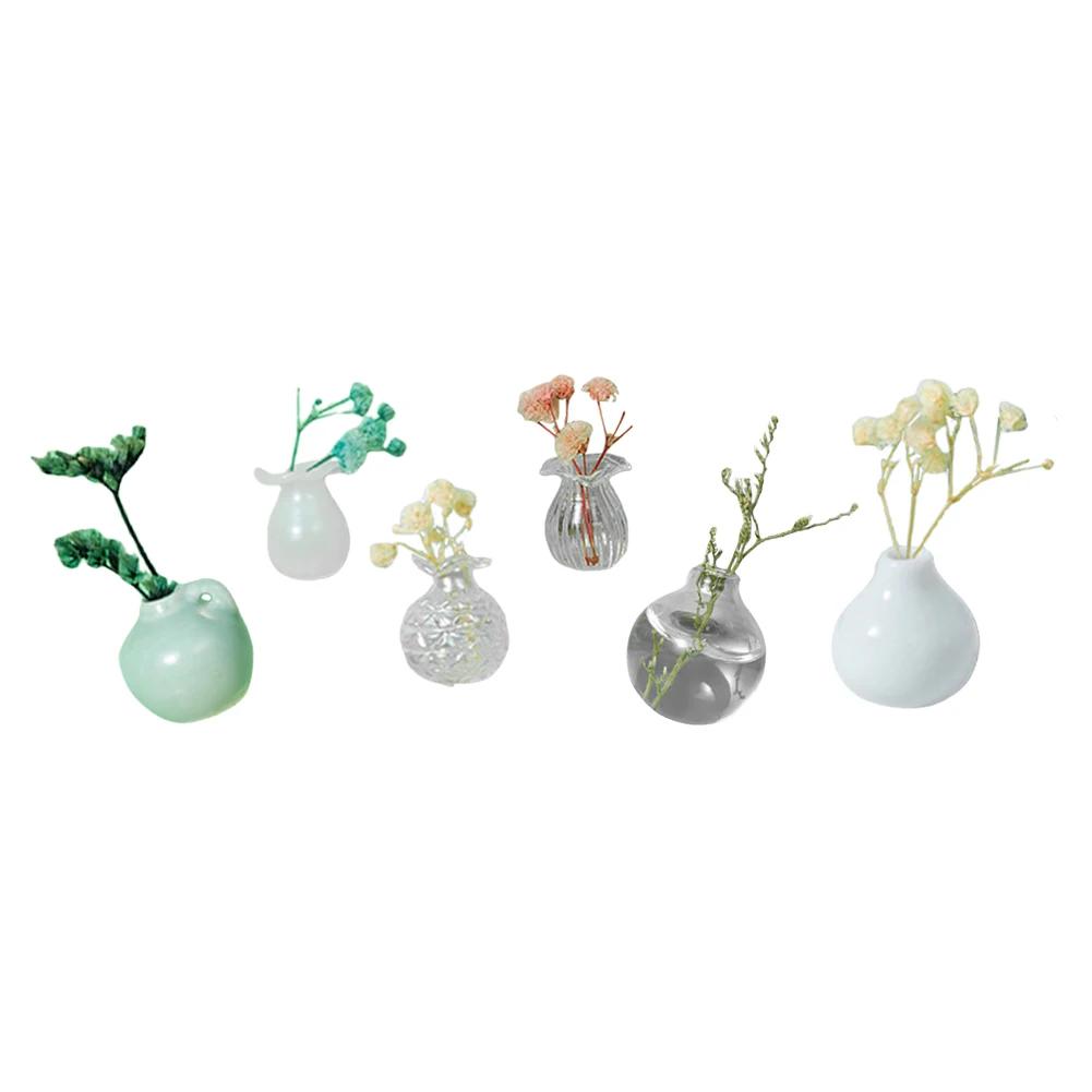 5-14pcs/Set Mini Ceramics Vase Fridge Magnets Label Mini Bonsai Magnet Button Potted Simulation Flower Vase Refrigerator Message