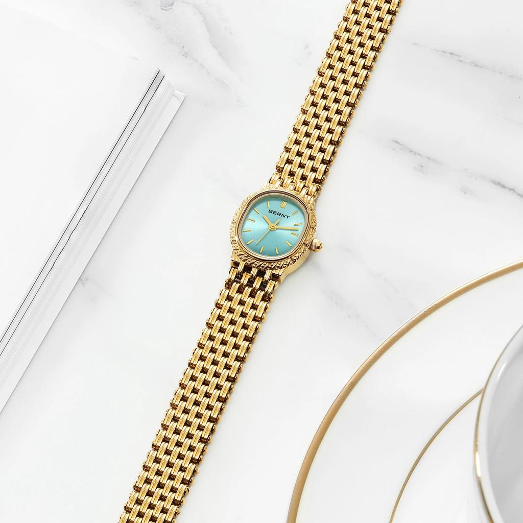 BERNY Gold Watch For Women Exquisite Fashion Stainless Steel Quartz Wristwatch Gold Small Dial Comfortable Versatile Wriswatch