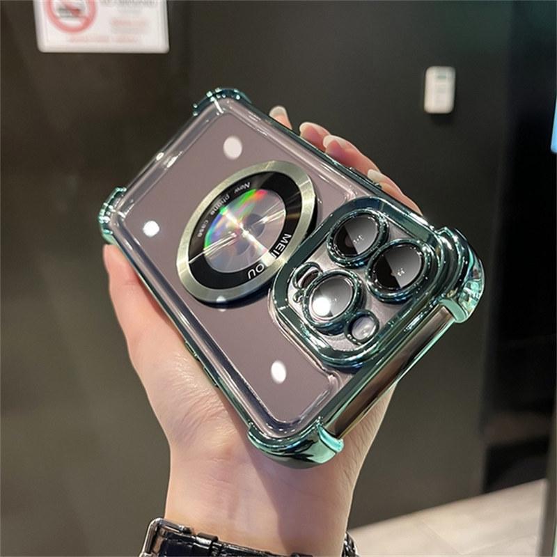Роскошный чехол Magsafe для беспроводной зарядки iPhone 11 12 13 14 15 16 Pro Max Plus с магнитным прозрачным гальваническим покрытием