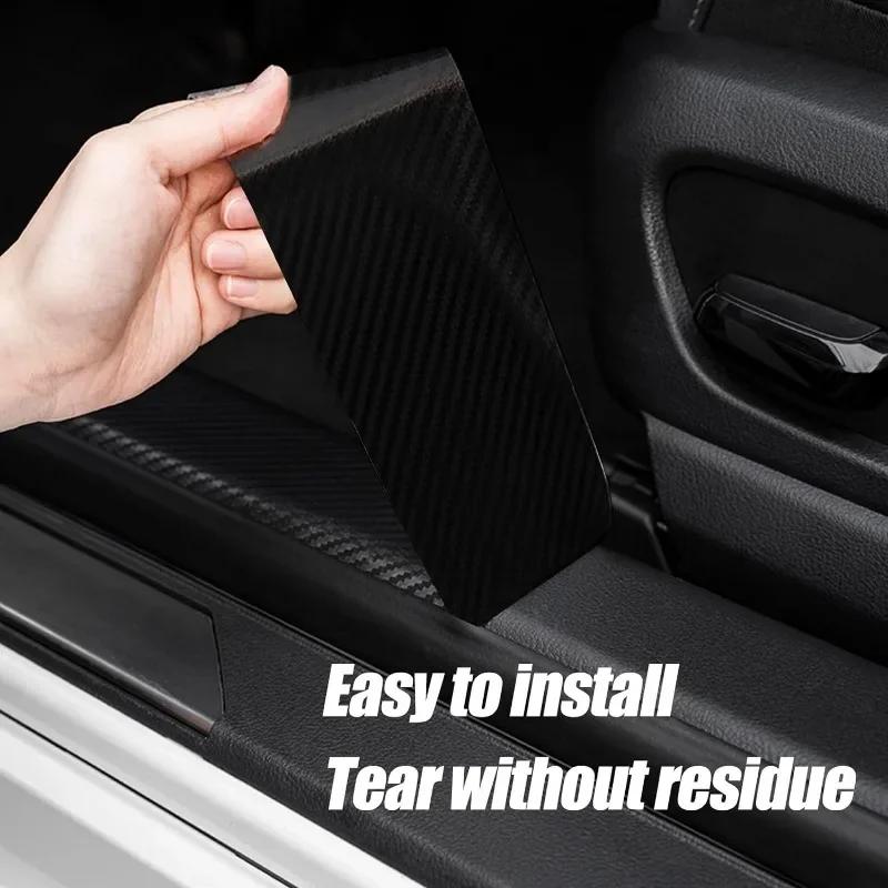 3D Nano Carbon Fiber Car Bumper Door Guard Protection Film Car Door Sill Protector Sticker Black Waterproof Anti Scratch Tape