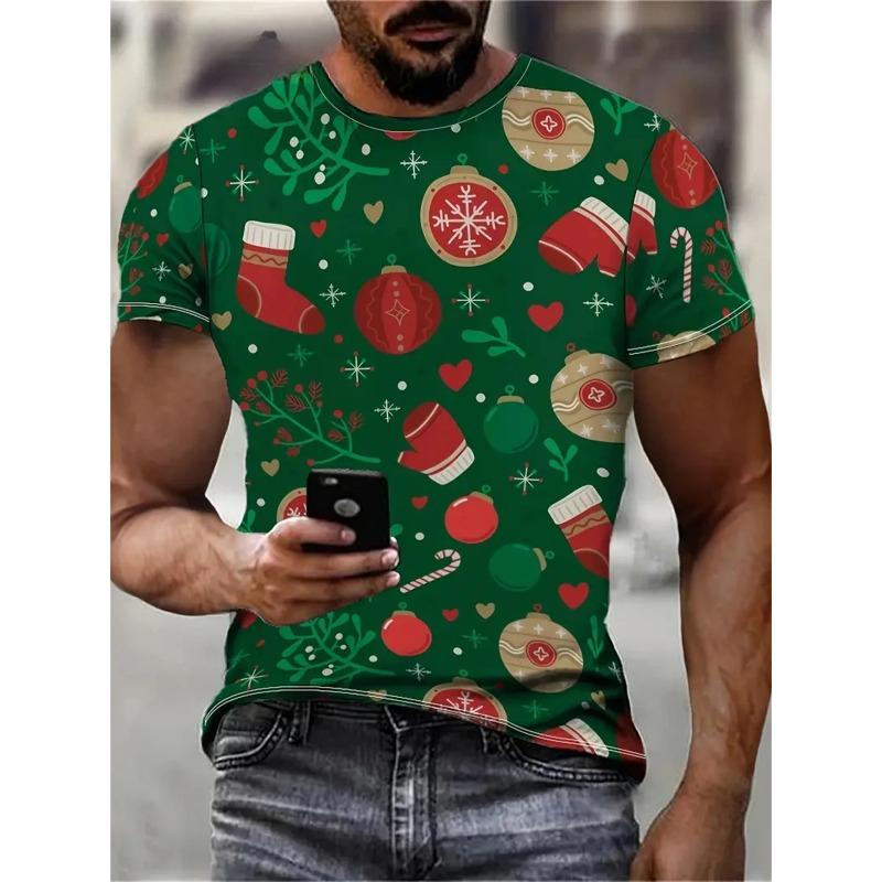 Рождественская мужская футболка с 3D-принтом, повседневные футболки с коротким рукавом, уличная мода, свитер с круглым вырезом, мужская свободная футболка