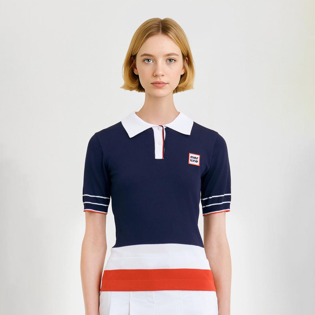 MARTINE GOLF Color Combi Collar Sweater_Navy