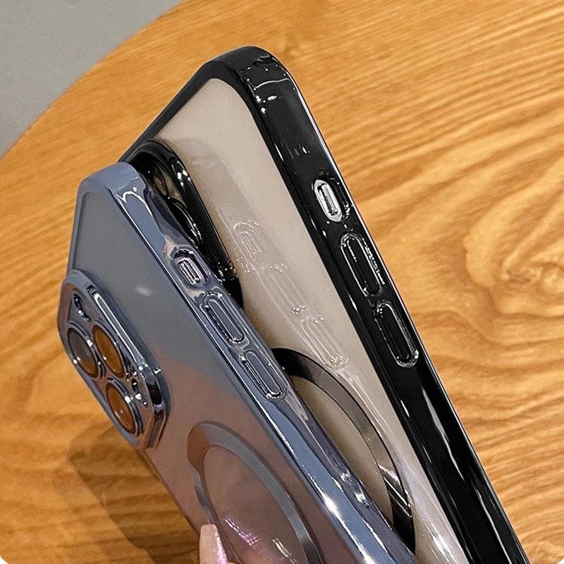 Роскошный прозрачный силиконовый чехол для магнитной зарядки Magsafe для iPhone 16 15 14 Plus 13 12 11 Pro Max с покрытием, противоударный, мягкий чехол