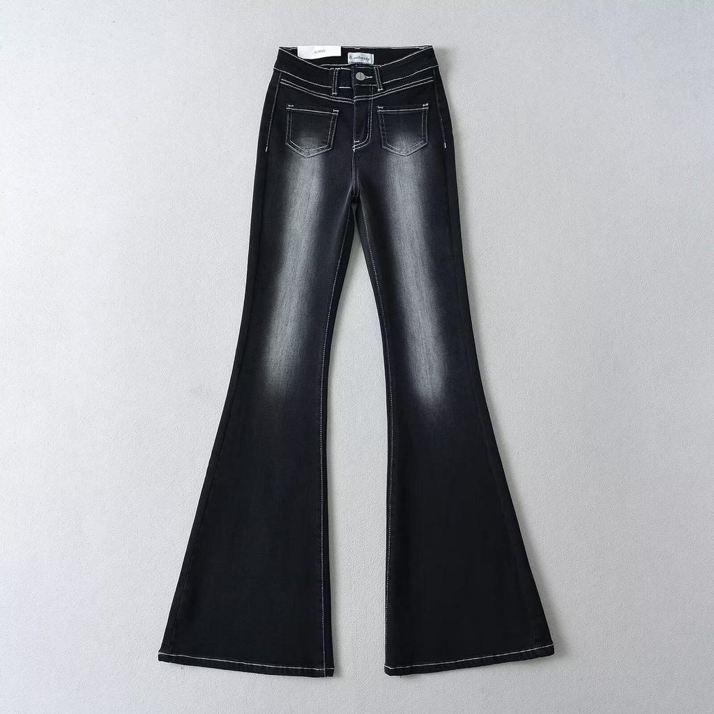 Женские расклешенные джинсы с заниженной талией в стиле ретро 2024 года, белые, с эффектом потертости