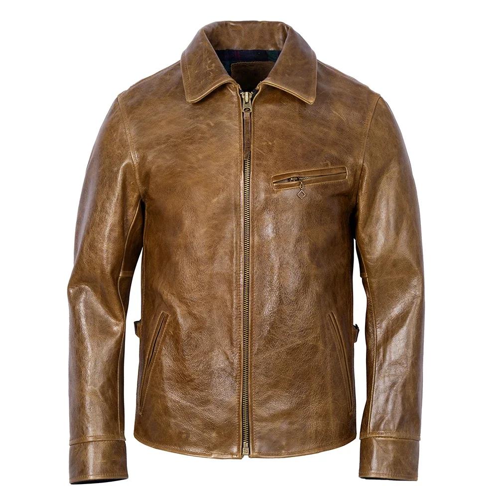 Классическая мужская куртка из натуральной коровьей кожи 1930-х годов, с эффектом изменения цвета, обработанная маслом и воском, коричневого цвета. Мужская одежда для осени.
