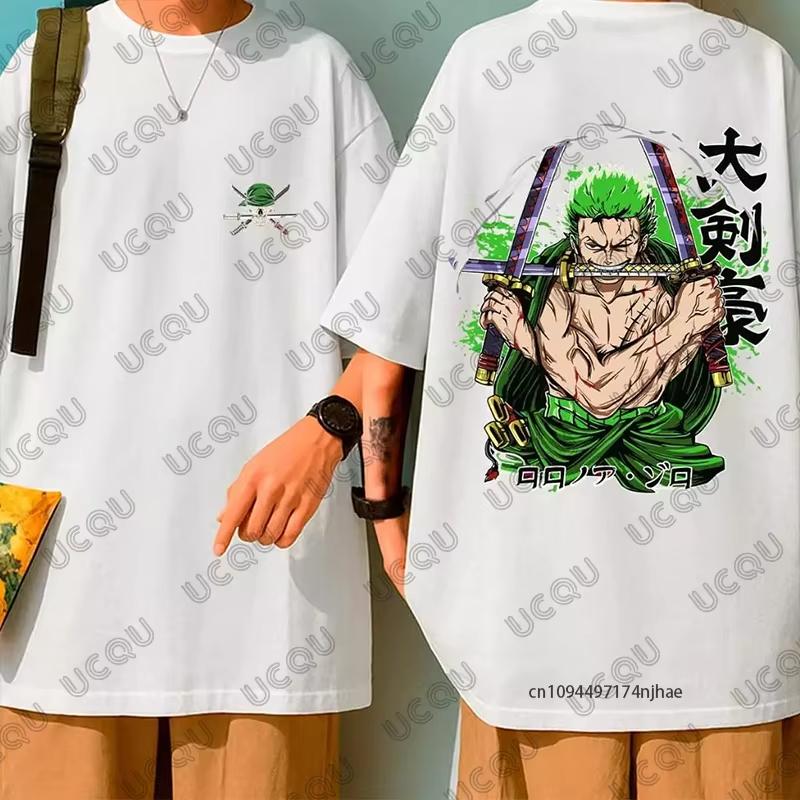 One Piece 2026 Summer Men Cotton Tshirt Streetwear Anime Graphic Oversized Short Sleeve Casual Daily Wear Roronoa Zoro 3 Swords
