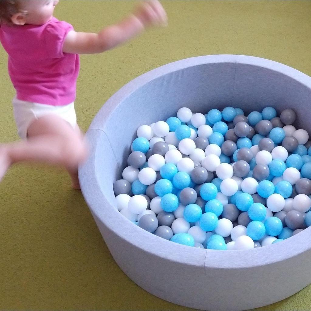 Selonis Soft Ball Pit Pool 90x30cm/no Balls Round for Baby Toddler Foam, Light Grey:grey-white-turquoise