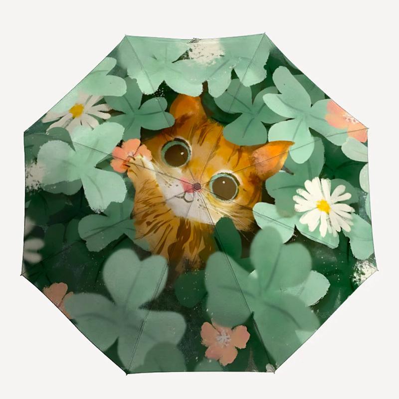 1pc Cat, Flowers Automatic Open/Close Umbrella, Portable Folding umbrella for Everyday Use yy250826044