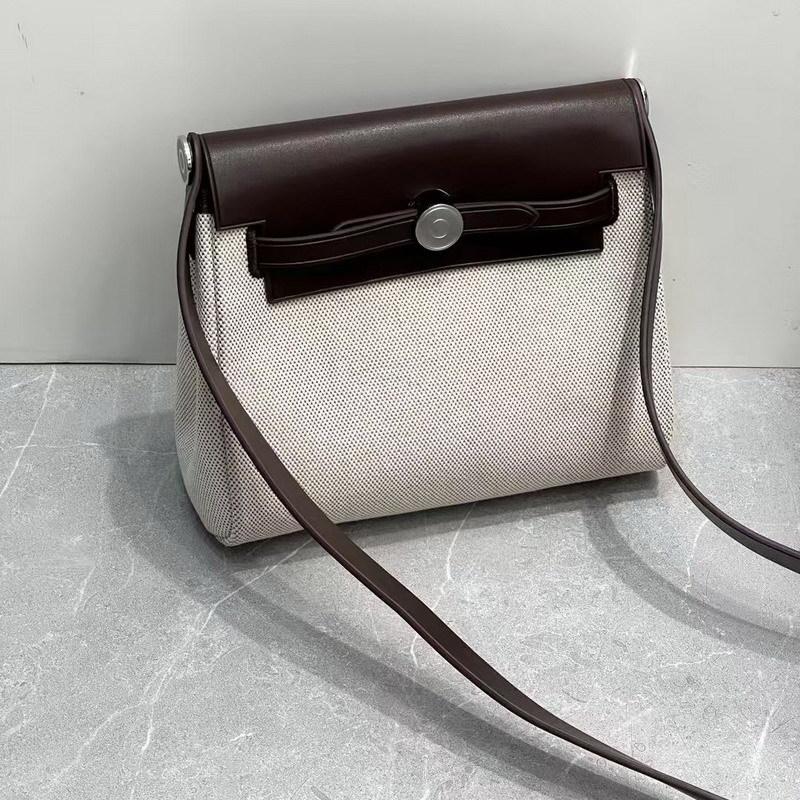 2025 Новинка 22 см сумка из коровьей кожи с холстом и кожей + мини-сумка через плечо из натуральной кожи и ткани