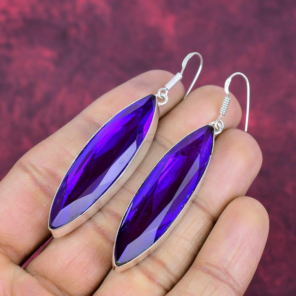 Серьги с фиолетовым топазом, драгоценные камни, серьги ручной работы из цельного серебра 925 пробы, ювелирные изделия последнего дизайна