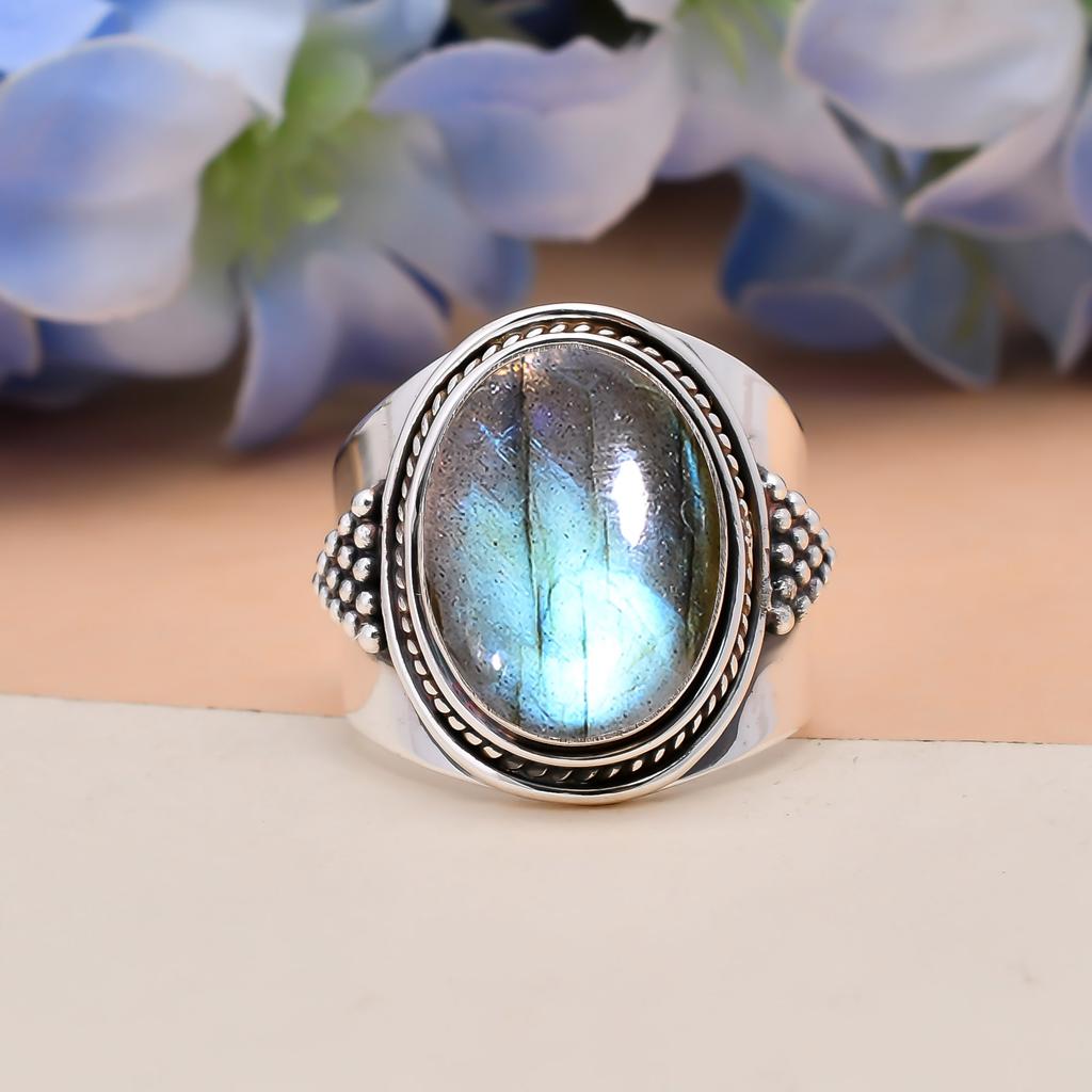Лабрадорит - Мадагаскар Кольцо из стерлингового серебра 925 пробы V5606, Синее кольцо, Овальное кольцо, Подарок на День святого Валентина, Подарок для нее, Подарок на день рождения, Ювелирные изделия ручной работы, Sil